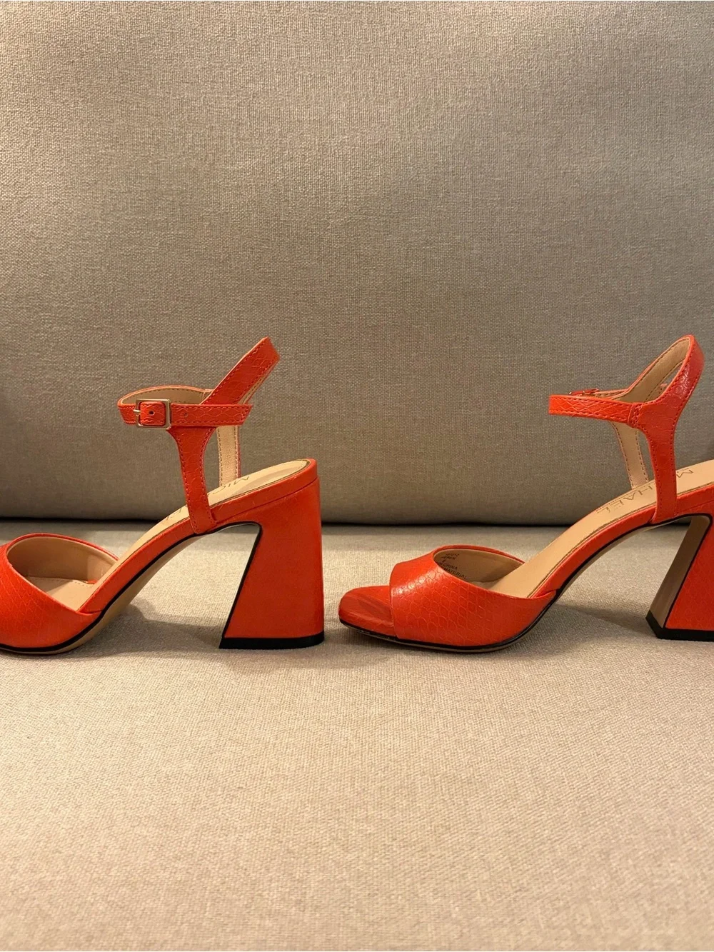 Michael Shannon Orange Croc-Embossed Open-Toe Ankle-Strap Sandals